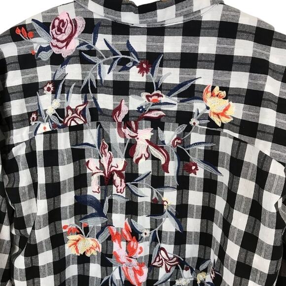 Skies Are Blue Black and White Check Embroidered Blouse Size Large - Picture 9 of 12